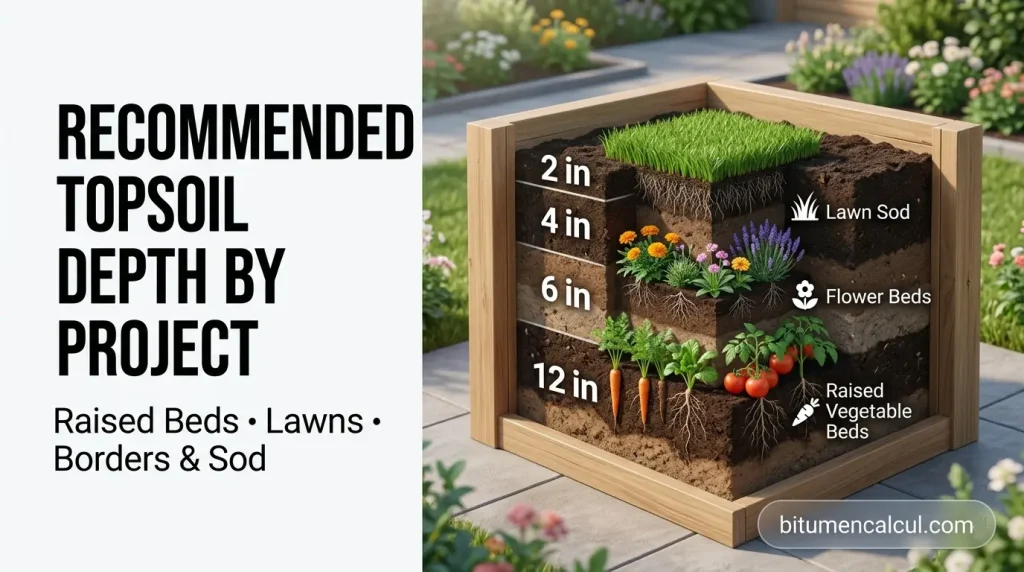 Topsoil Calculator - Exact Yards, Bags & Coverage Needed Recommended Topsoil Depth by Project